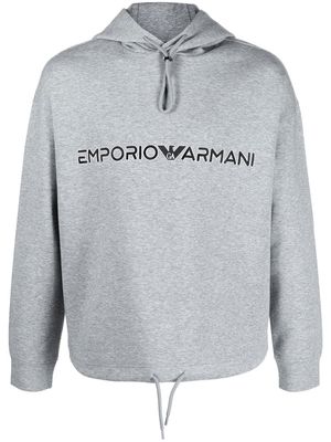 Emporio Armani logo-embroidery hoodie - Grey