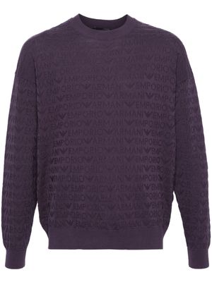 Emporio Armani logo-jacquard cotton jumper - Purple