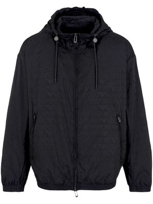 Emporio Armani logo-jacquard hooded jacket - Black