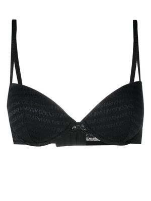 Emporio Armani logo-jacquard padded bra - Black