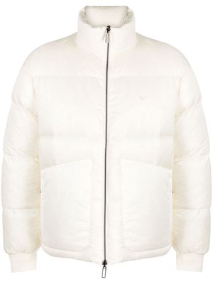 Emporio Armani logo-jacquard quilted puffer jacket - White