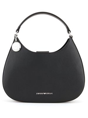 Emporio Armani logo-lettering hobo shoulder bag - Black