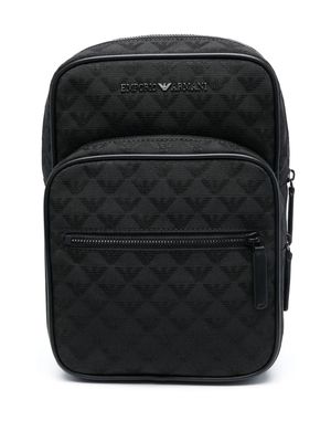 Emporio Armani logo-lettering monogram-jacquard backpack - Black