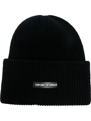 Emporio Armani logo-patch beanie hat - Black