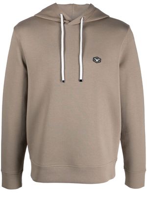 Emporio Armani logo-patch drawstring hoodie - Neutrals