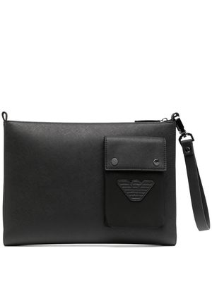 Emporio Armani logo-patch flat case - Black