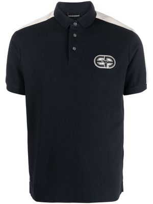 Emporio Armani logo-patch piqué polo shirt - Blue