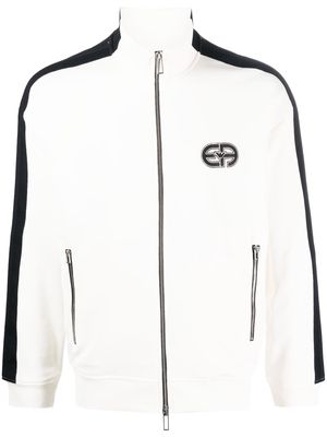 Emporio Armani logo-patch zip-up cardigan - White