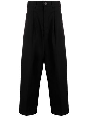 Emporio Armani logo-plaque cotton straight-leg trousers - Black