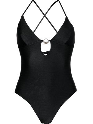 Emporio Armani logo-plaque detail swimsuit - Black