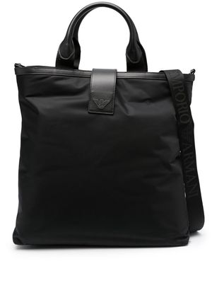 Emporio Armani logo-plaque faux-leather trim tote bag - Black