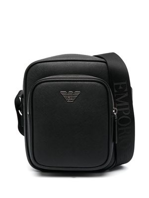 Emporio Armani logo-plaque leather messenger bag - Black