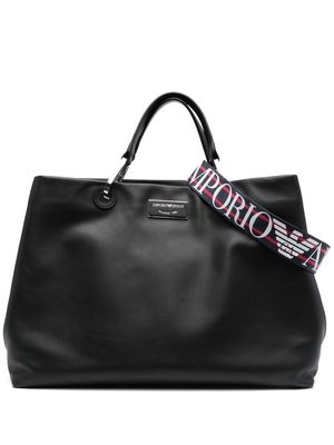 Emporio Armani logo-plaque leather tote bag - Black