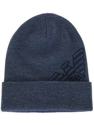 Emporio Armani logo print beanie - Blue