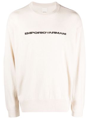 Emporio Armani logo-print crew-neck jumper - Neutrals