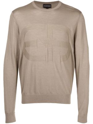 Emporio Armani logo-print crew neck sweater - Neutrals