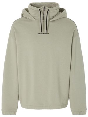 Emporio Armani logo-print half-zip cotton hoodie - Green