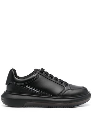 Emporio Armani logo-print leather sneakers - Black