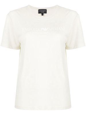 Emporio Armani logo-print linen-blend T-shirt - Neutrals
