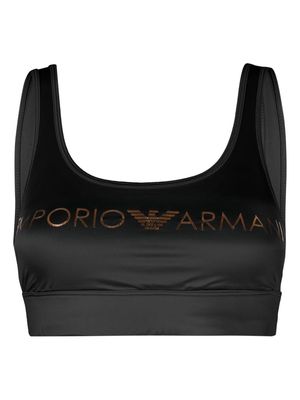 Emporio Armani logo-print metallic-finish sports bra - Black