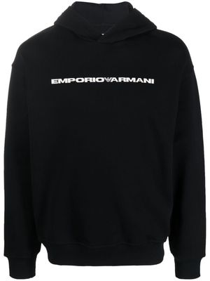 Emporio Armani logo-print organic cotton hoodie - Blue