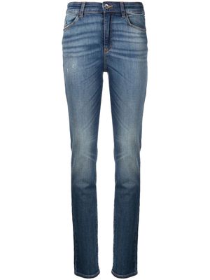 Emporio Armani logo print straight-leg skinny jeans - Blue