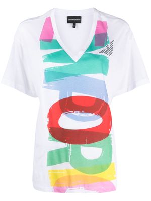 Emporio Armani logo-print V-neck T-shirt - White