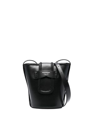 Emporio Armani logo-stamp leather bucket bag - Black
