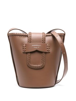 Emporio Armani logo-stamp leather bucket bag - Brown