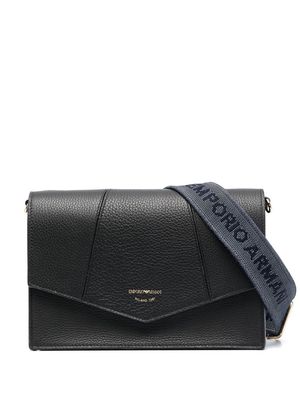 Emporio Armani logo-strap leather shoulder bag - Black