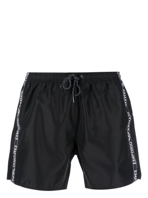 Emporio Armani logo-stripe swim shorts - Black