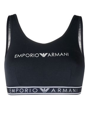 Emporio Armani logo tape-detail underwear bra - Blue
