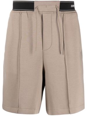 Emporio Armani logo-waistband cotton-blend shorts - Neutrals
