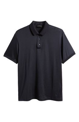 Emporio Armani Lyocell & Cotton Polo in Solid Blue Navy