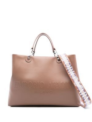 Emporio Armani medium logo-embossed tote bag - Brown