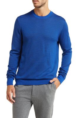 Emporio Armani Men's Micro Pattern Wool Crewneck Sweater in Solid Dark Blue