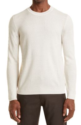 Emporio Armani Men's Textured Stitch Crewneck Sweater in Off White