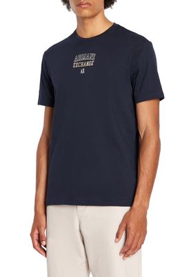 Emporio Armani Metallic Logo Cotton Graphic T-Shirt in Navy