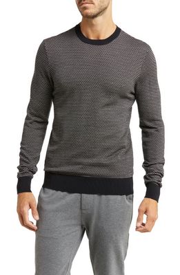 Emporio Armani Micro Pattern Crewneck Virgin Wool Sweater in Solid Black