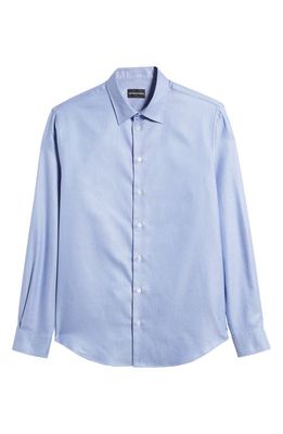 Emporio Armani Microgeometric Print Cotton Button-Up Shirt in Blue