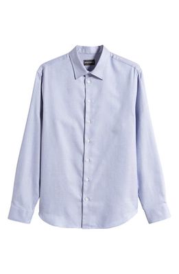Emporio Armani Microgeometric Print Cotton Button-Up Shirt in White/blue