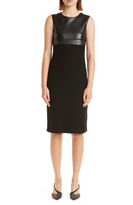Emporio Armani Mixed Media Faux Leather Knit Sheath Dress in Solid Black