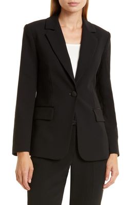 Emporio Armani Mixed Media Wool Blend Tuxedo Jacket in Solid Black
