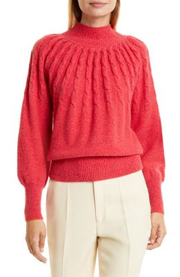 Emporio Armani Mock Neck Cable Knit Wool & Cashmere Sweater in Red