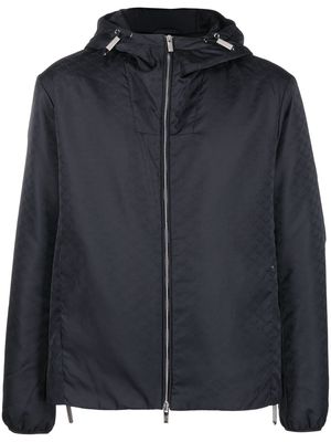 Emporio Armani monogram-pattern hooded jacket - Blue