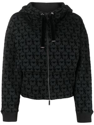 Emporio Armani monogram zip-front hoodie - Black