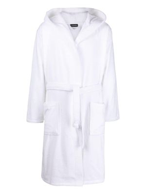 Emporio Armani motif-embroidered cotton robe - White