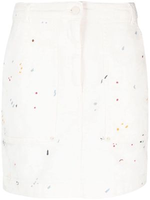 Emporio Armani paint-splatter short denim skirt - White