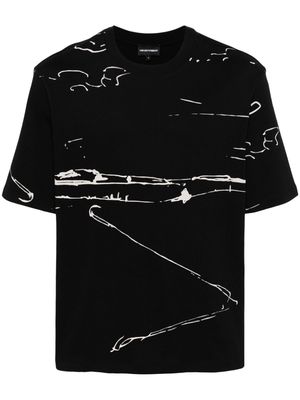Emporio Armani painterly-print cotton T-shirt - Black