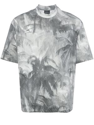 Emporio Armani palm tree-print cotton T-shirt - Grey